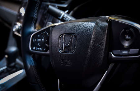 KUALA LUMPUR, MALAYSIA - DEC 3, 2019 : Close up steering new Honda Civic displayed at Kuala Lumpur International Motor Showのeditorial素材