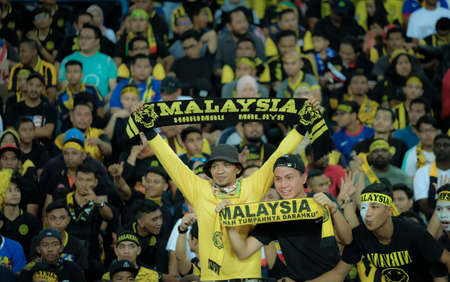 Kuala Lumpur, Malaysia - August 30, 2019 : Malaysian fans or supporter at National Stadium Bukit Jalil.のeditorial素材