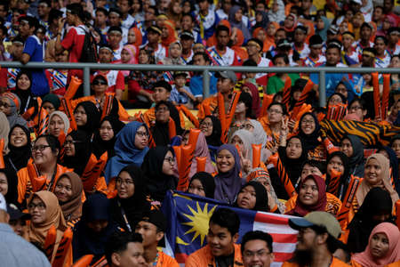 Kuala Lumpur, Malaysia - August 30, 2019 : Malaysian fans or supporter at National Stadium Bukit Jalil.のeditorial素材