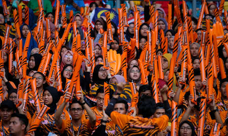 Kuala Lumpur, Malaysia - August 30, 2019 : Malaysian fans or supporter at National Stadium Bukit Jalil.のeditorial素材