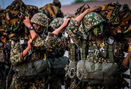 Selangor, Malaysia - October 5, 2019 : 10th Parachute Brigade Malaysian Army during exercise at The Royal Malaysian Air Force Airbase Subang.のeditorial素材