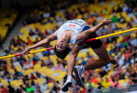 KUALA LUMPUR, MALAYSIA - AUGUST 24, 2017 : Athlete in action of high jump during 29th Southeast Asian Games (SEA Games) at Bukit Jalil Stadium.のeditorial素材