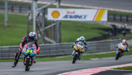 SEPANG, MALAYSIA - NOVEMBER 04, 2018 : Jakub Kornfeil of Czech Republic and Redox Prustel GP in action Moto3 race during the MotoGP Of Malaysia at Sepang CircuitÊのeditorial素材
