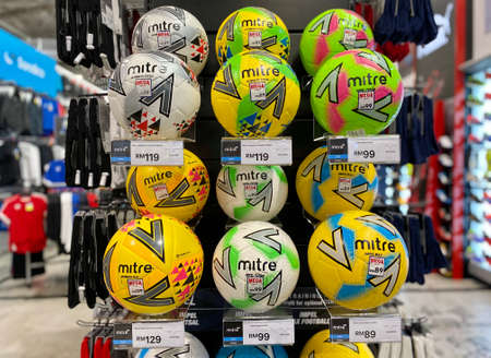 Kuala Lumpur, Malaysia - May 18, 2020 : Row of Football brand Mitre on display in local sports...