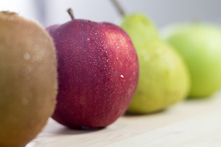 Fruits on the table with the condensation.の写真素材