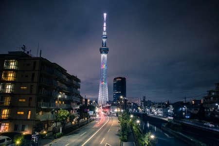 Tokyo Skytree Tower illumination at night.のeditorial素材
