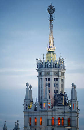 Top of the Soviet skyscraper in Moscow, Russia.の写真素材