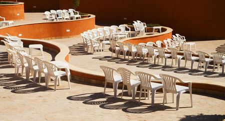 plastic chairs in the amphitheatre before beginning showの写真素材