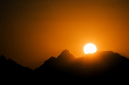 a traditional landscape. the sunset in mountains.の写真素材