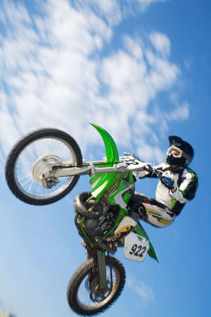 motocross rider in the airの写真素材
