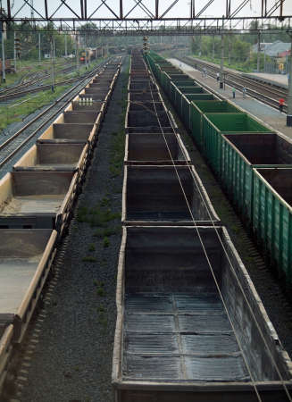 a lot of empty railroad containers. from bridge.の写真素材