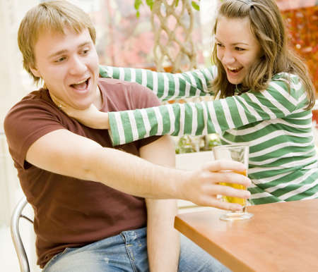 young man and girl have funの写真素材