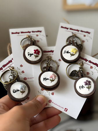 Hand displaying cards with various floral pendants