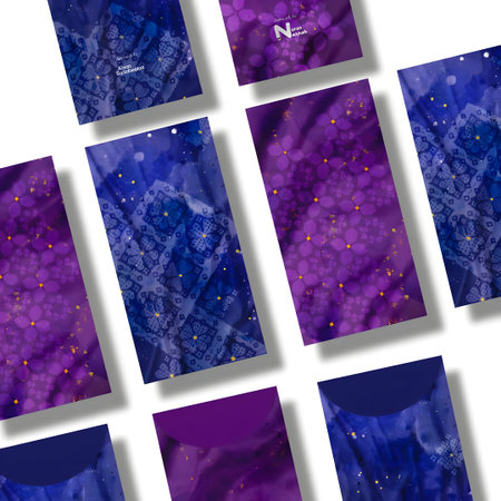 Collection of galaxy themed business cards on white background