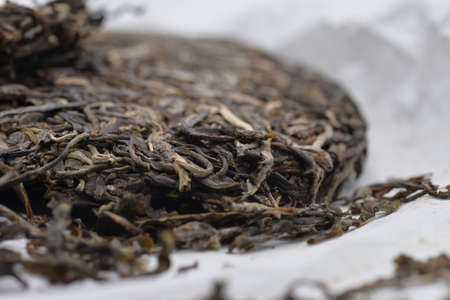Close-up tea detail of Yunnan Pu'er raw tea tea cakeの写真素材
