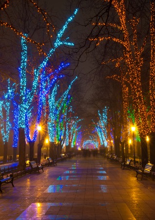 Christmas illumination on downtown street. Holiday conceptの写真素材