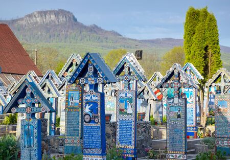 Merry Cemetery in Sapanta, Maramures, Romaniaのeditorial素材