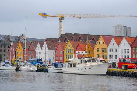 BERGEN, NORWAY - AUGUST 15, 2011: Famous Bryggen street in Bergen, Norway. UNESCO World Heritage site. Bergen is one of most famous cruise travel destinations in Europe.のeditorial素材