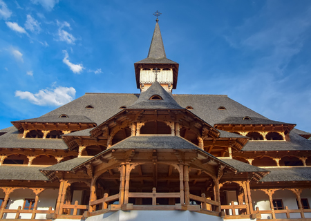 Traditional Maramures wooden building in Sapanta-Peri monastery, Romania.の写真素材