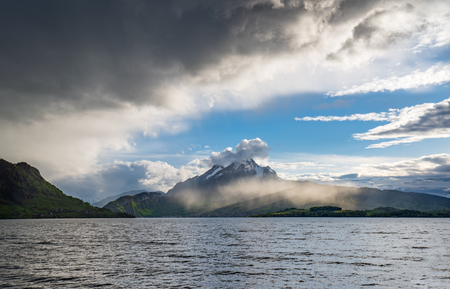 Majestic light and clouds over the lake Lucerne - Vierwaldstattersee. Famous peak Pilatus covered by fluffy clouds, Switzerlandの写真素材