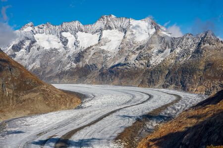 Majestic Great Aletsch Glacier in Swiss Alps. It is the largest glacier in Alps. Valais, Switzerlandの写真素材