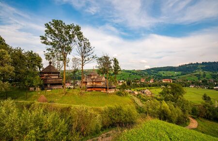 Picturesque rural scenery with Ascension of Our Lord Church, Yasinia, Ukraine.