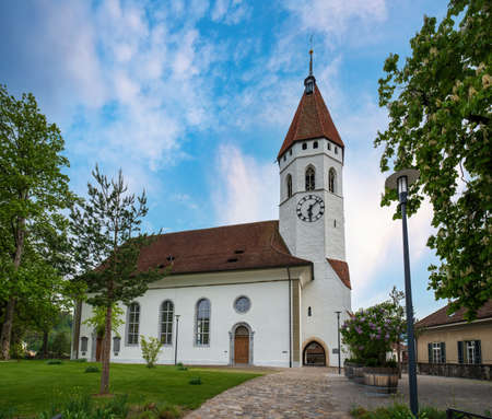 The central church of Thun against picturesque sky, Switzerland.の写真素材