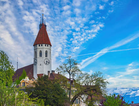 The central church of Thun against picturesque sky, Switzerland.の写真素材