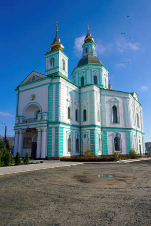 Scenic view of histirical Pokrovsky Cathedral - Cathedral of Theotokos - in Okhtyrka, Sumy region, Ukraine.の写真素材