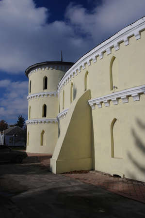Wall and tower of Round Yard - unique historical mansion in Trostyanets, Sumy region, Ukraine.の写真素材