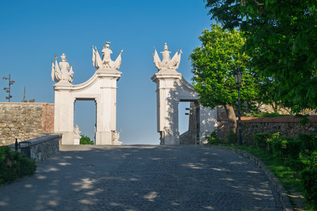Majestic Leopold Gate welcomes visitors to Bratislava Castle, a historical landmark in Slovakiaの写真素材