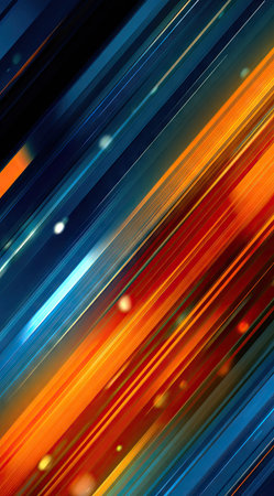 This abstract composition features dynamic diagonal lines in shades of blue, orange, and red. The artwork employs bright lighting effects and a gradient style. This image is suitable for a variety of uses, including website backgrounds and marketing materials. The design creates a modern, energetic visual.の素材