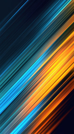 This image presents a dynamic abstract composition of diagonal lines in shades of blue, orange, and black. The artwork features a smooth, layered texture with gradients, creating a sense of movement and depth. It may be suitable for use in design, marketing, or illustrative purposes.の素材