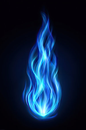 An illustration features a luminous blue flame against a black backdrop. The artwork showcases dynamic curves and gradients, emphasizing a bright, ethereal quality. This image, rendered in a digital style, could be utilized in various design projects, including advertisements, presentations, or website elements.の素材
