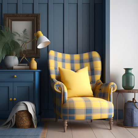 interior with yellow armchair. 3d render illustration mock upの素材