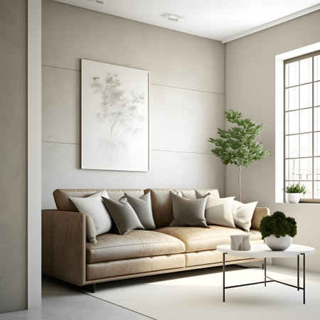 Interior of modern living room with beige sofa 3D renderingの素材
