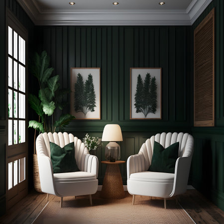 interior of the living room with green walls, 3d renderの素材