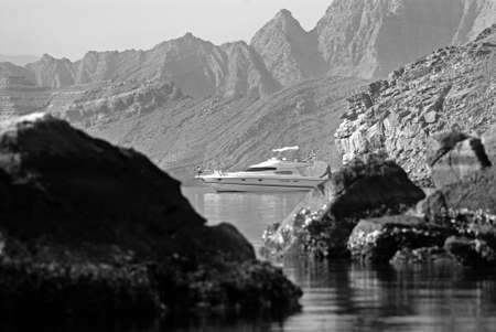 A Yacht Anchored In The Peninsula Of Musandamの写真素材