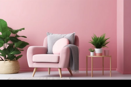 Elegant Ink Interior with Armchair and Gold Accessories Generative AIの素材