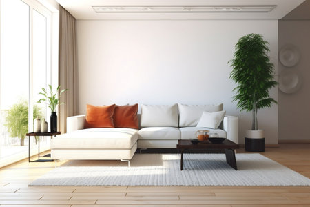 Minimalist Living Room Sanctuary with Serenity Generative AIの素材