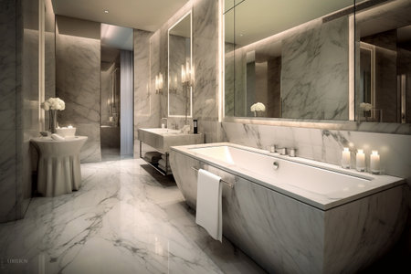 Sophisticated Marble Bathroom Sanctuary Generative AIの素材