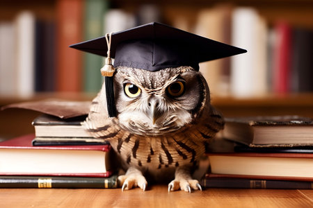 Wise Owl donning Graduation Cap and Spectacles Generative AIの素材