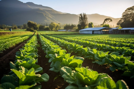 Organic Lettuce Field Sustainable Growth in Sunlight Generative AIの素材