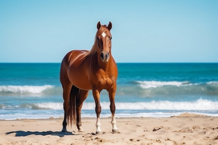 Majestic Horse with Ocean View at the Beach Generative AIの素材