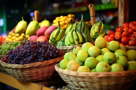 Bountiful Basket of Fruits with Shelf Display Generative AIの素材