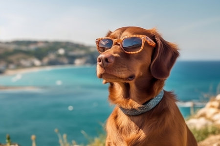 Stunning Dog Enjoying Ocean View at the Beach Generative AIの素材