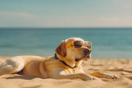 Stunning Dog Enjoying Ocean View at the Beach Generative AIの素材