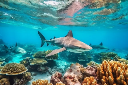 Playful Pod of Dolphins in Colorful Underwater Scene Generative AIの素材