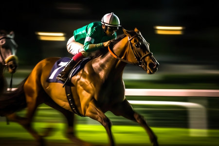Thrilling Horse Race Jockey and His Galloping Steed Generative AIの素材