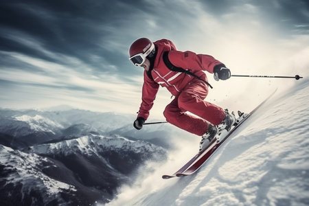 Adventurous Skier in Action Extreme Winter Sports Generative AIの素材